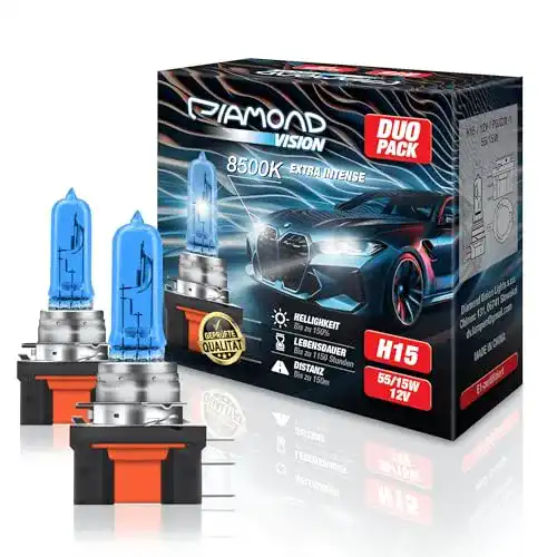 H8 Birne Diamond Vision 2er Set H15 12V 55/15W Xenon Look
