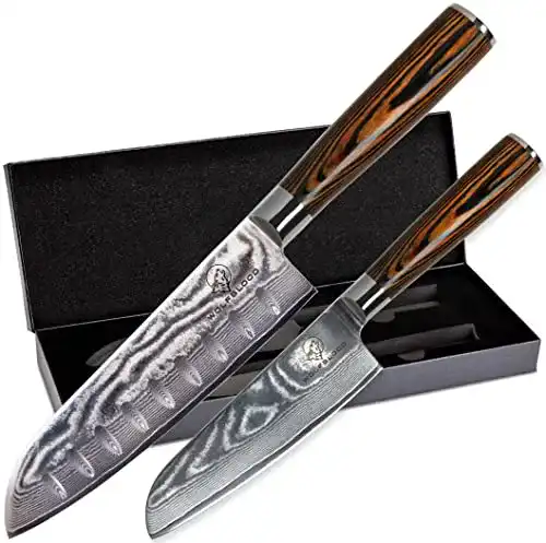 Damastmesser-Set Wolfblood 2er mit 30cm und 24cm Santoku-Klingen