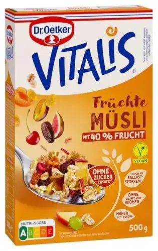 Dr. Oetker Vitalis Früchtemüsli – Nährstoffreiches Frühstücksmüsli
