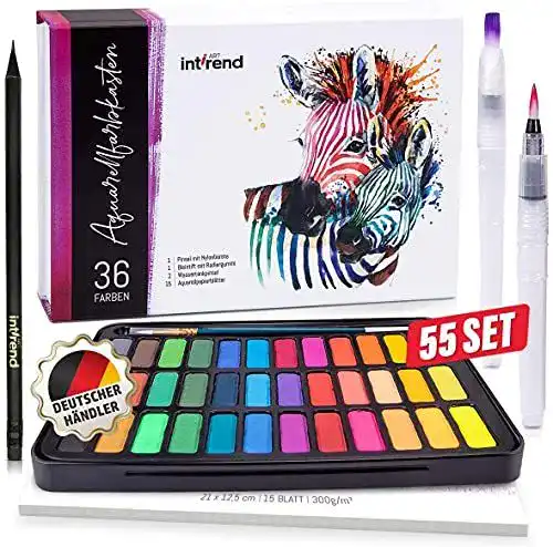Aquarellfarben Set von int!rend, 55-teilig, ungiftig und vielseitig einsetzbar