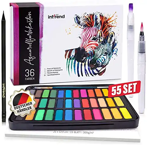 Aquarellfarben Set von int!rend, 55-teilig, ungiftig und vielseitig einsetzbar