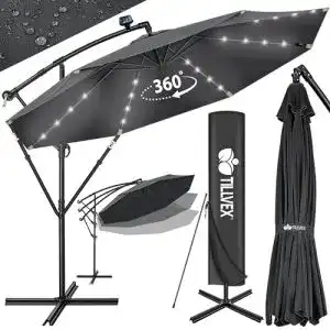 Sonnenschirm mit LED Tillvex Alu Ampelschirm Solar Ø 350 cm