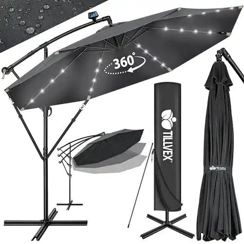 Sonnenschirm mit LED Tillvex Alu Ampelschirm Solar Ø 350 cm