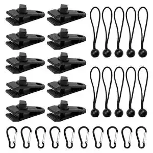 Yuechenggui Tarp Clips Set mit 30 Planenclips und Zubehör für Camping