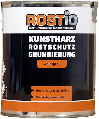 Rostschutzfarbe Rostio Grundierung auf Kunstharzbasis in Weißgrau