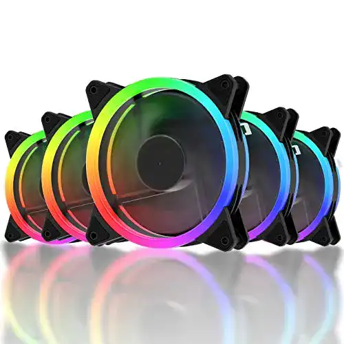 upHere RGB LED Gehäuselüfter 120mm mit Controller und Hub, 5er-Pack