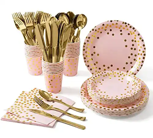 Pappteller ZIMAIC 141 Stück Rosagold Partygeschirr mit Pappbechern