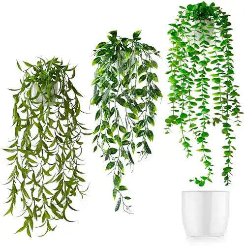 Hängepflanze Pasch 3er Set künstliche Pflanzen 60 cm in weißen Keramiktöpfen
