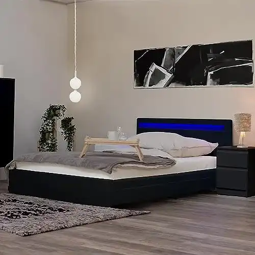Bett 180×200 Home Deluxe NUBE mit LED in Schwarz