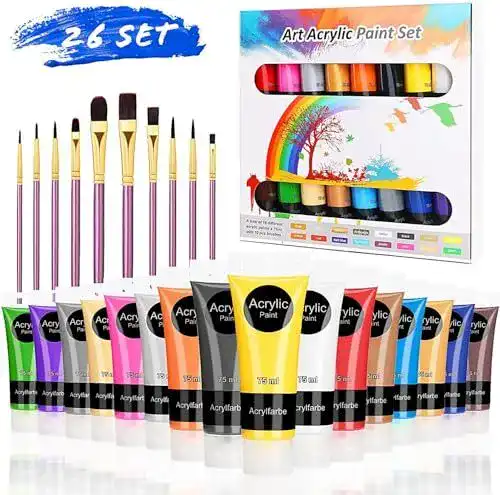 Acrylfarben Ratel Set, 26 Farben Premium Acrylfarbe für Kunstprojekte
