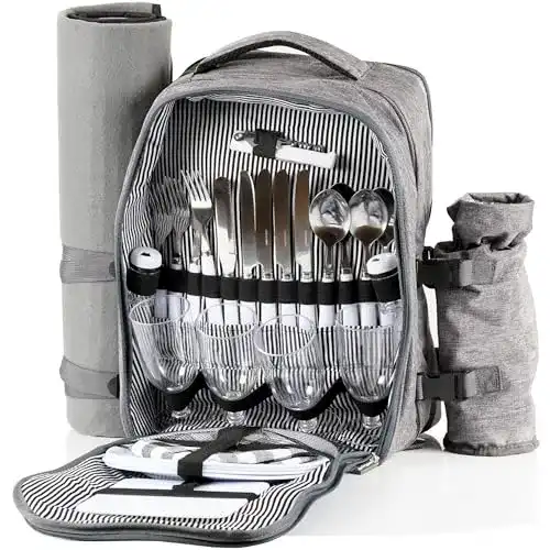 Picknickrucksack CampFeuer für 4 Personen in Grau