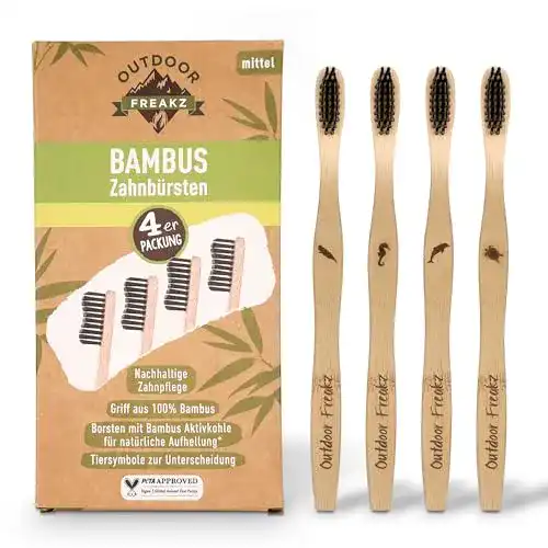 Bambus Zahnbürste 4er Set für nachhaltige Zahnhygiene