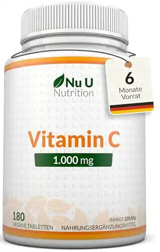 Vitamin C Nu U Nutrition 1000 mg hochdosiert, 180 vegane Tabletten