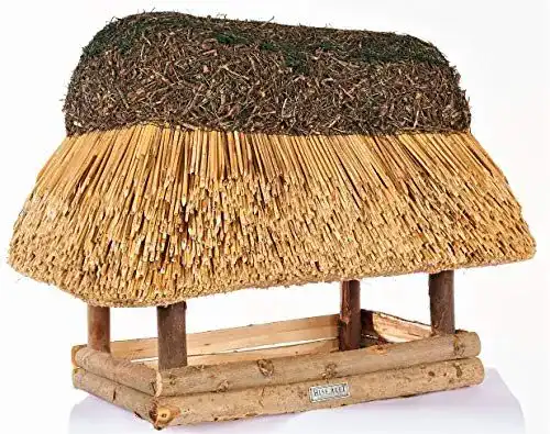 Vogelhaus mit Reetdach von Hiss Reet – wetterfestes Futterhaus für Vögel