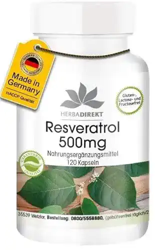 Resveratrol Kapseln 500mg hochdosiert von Herbadirekt, 120 Kapseln