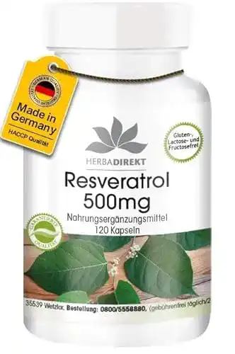Resveratrol Kapseln 500mg hochdosiert von Herbadirekt, 120 Kapseln