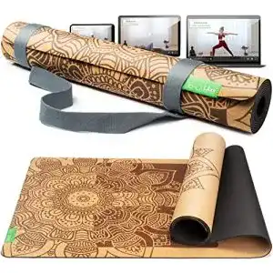 Yogamatte aus Naturkautschuk und Kork mit Tragegurt