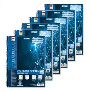 Collegeblock Stylex 43888-P6, liniert, 6 Stück DIN A4