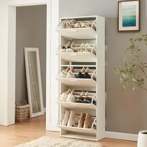 Schuhschrank En.casa Sykkylven Schuhkipper mit 5 Klappen für 20 Paar Schuhe