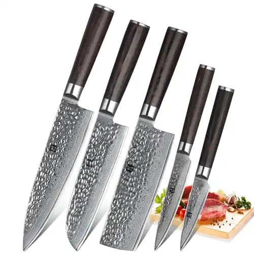 Xinzuo 5-teiliges Damastmesser Set mit Pakkaholz-Griff