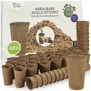 Abbaubare Anzuchttöpfe aus Holzfasern im 60er Set