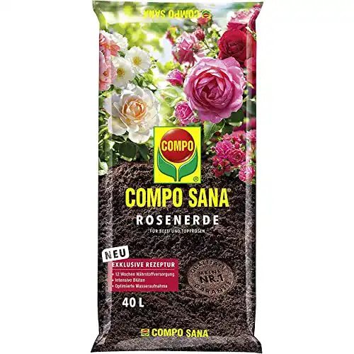 Compo Sana Rosenerde mit 12 Wochen Dünger für Beet- und Topfrosen
