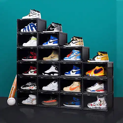 Schuhbox Puchika 6er-Set stapelbar schwarz mit durchsichtiger Tür