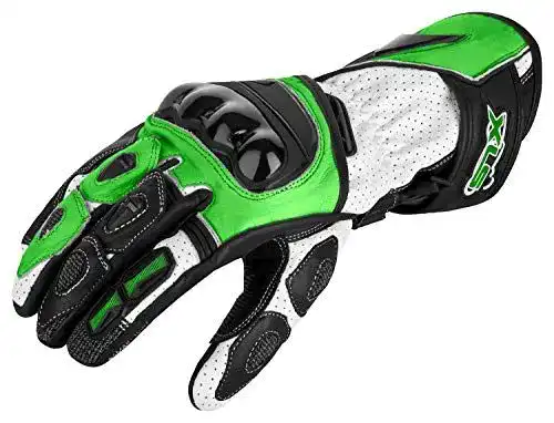 Motorradhandschuhe XLS Leder mit Protektoren in Kawa Grün Größe M