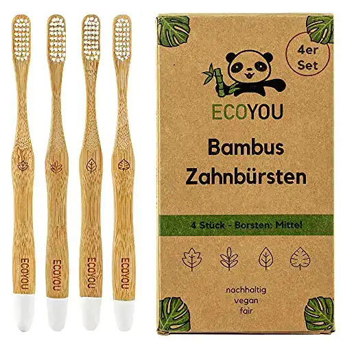 Bambus Zahnbürste EcoYou 4er Set mittel für nachhaltige Zahnhygiene
