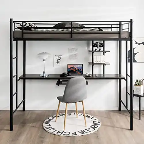Hochbett mit Schreibtisch von Costway – Etagenbett mit 2 Leitern