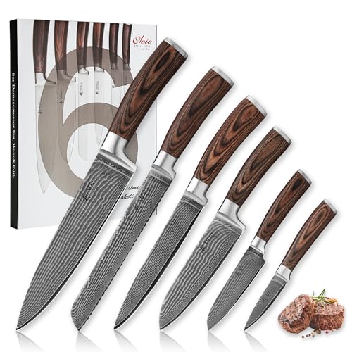 Wakoli Damastmesser-Set EDIB 6-teilig mit Pakkaholzgriffen