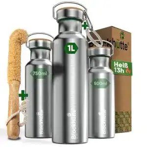Edelstahl-Trinkflasche 1 Liter Blockhütte aus hochwertigem Edelstahl