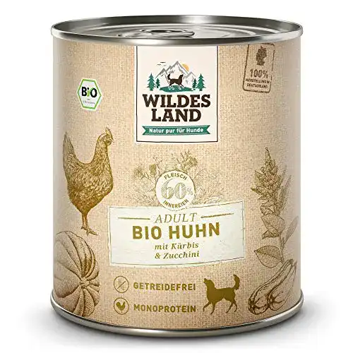 Bio-Hundefutter Wildes Land Nassfutter mit Bio-Huhn, 6 x 400 g