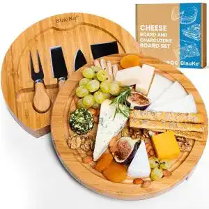 Bambus Käsebrett mit Käsemesser Set, 25 cm Durchmesser