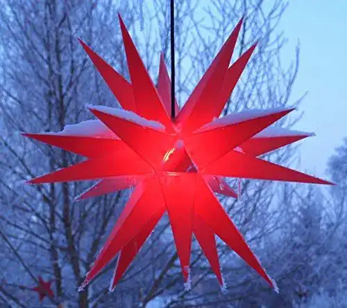 Adventsstern Melchior Outdoor II Rot, stabiler 3D Außenstern mit Kabel