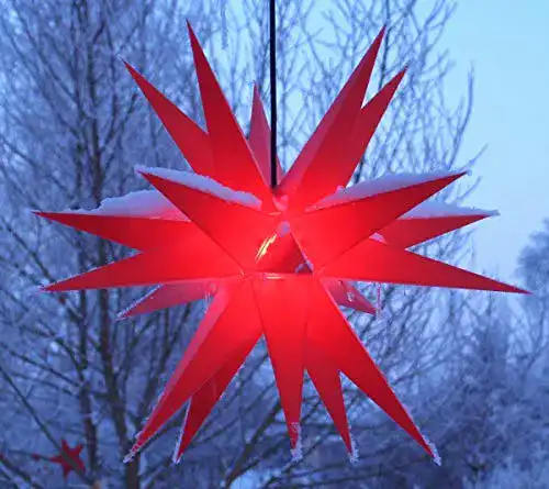 Adventsstern Melchior Outdoor II Rot, stabiler 3D Außenstern mit Kabel
