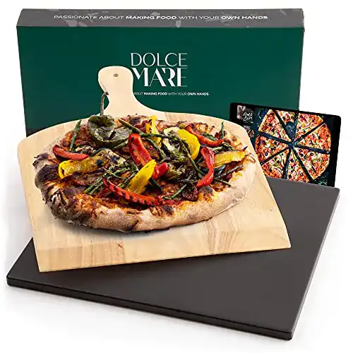 Pizzastein Dolce Mare schwarz mit Holz-Pizzaschieber
