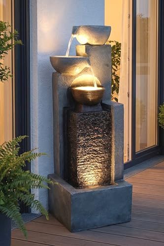Wasserwand Arnusa Gartenbrunnen mit LED Beleuchtung und Kaskade