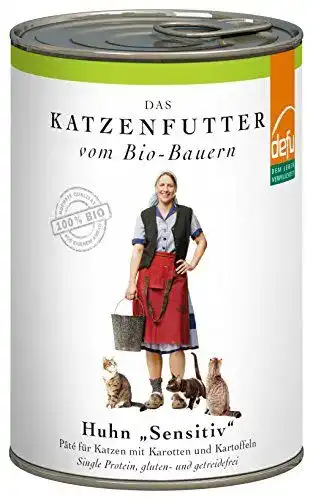 Bio Katzenfutter Defu, 12 x 410 g, Pate Huhn für Katzen