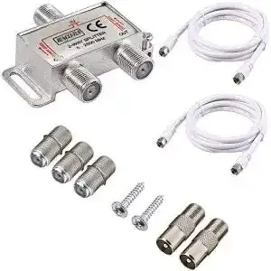 Sat-Verteiler 2-fach Runcci-Yun für TV und Radio mit F-Stecker Adapter