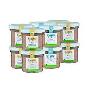 Bio-Nassfutter für Hunde von BIOPUR – Gemischte Sorten im 12x100g Pack