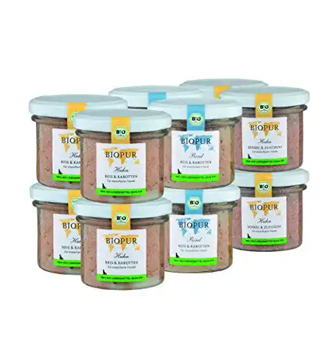 Bio-Nassfutter für Hunde von BIOPUR – Gemischte Sorten im 12x100g Pack