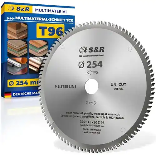 Kreissägeblatt für Aluminium S&R 254 x 30 x 3,2 mm mit 96 Zähnen