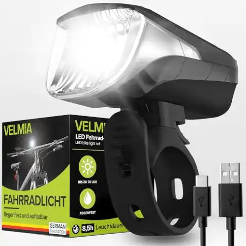Fahrradlampe VELMIA mit Akku und StVZO-Zulassung für sicheres Fahren