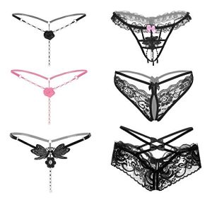 Perlenstring Linjinde 6er Pack Damen String Ouvert mit Blumen