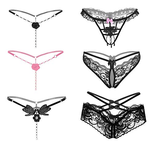 Perlenstring Linjinde 6er Pack Damen String Ouvert mit Blumen