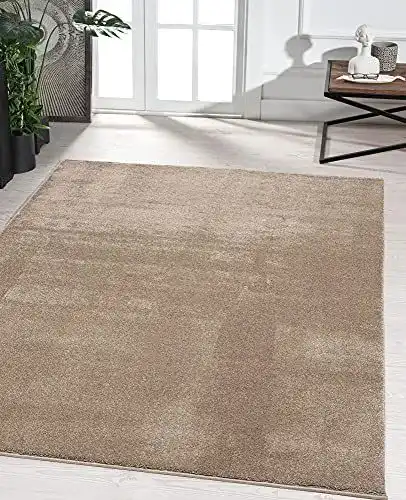 Wollteppich Marley – Pflegeleichter Designer Teppich in Taupe 60 x 110 cm