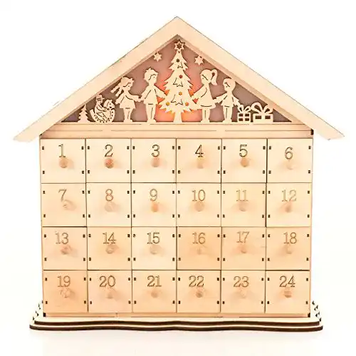 Adventskalender aus Holz von Pajoma mit 24 Schubladen und LED-Beleuchtung