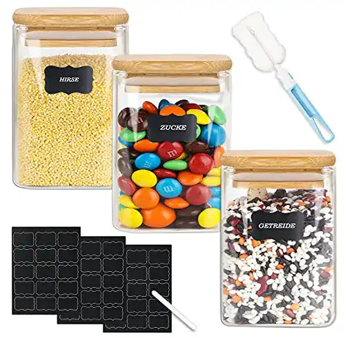 Kiousrm 3er Set Vorratsdosen aus Glas mit Deckel, 1200ml