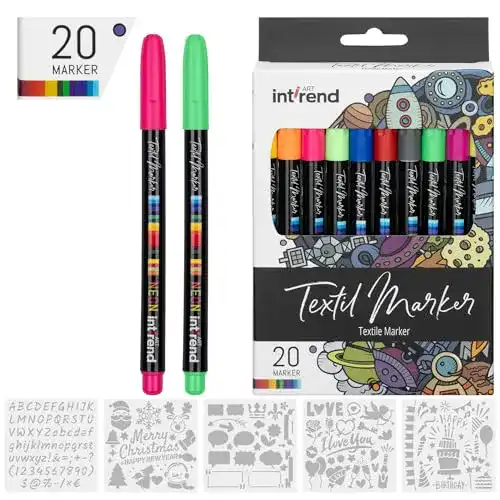 Textilstifte Int!Rend waschmaschinenfest 25er Set mit 20 Farben und 5 Schablonen